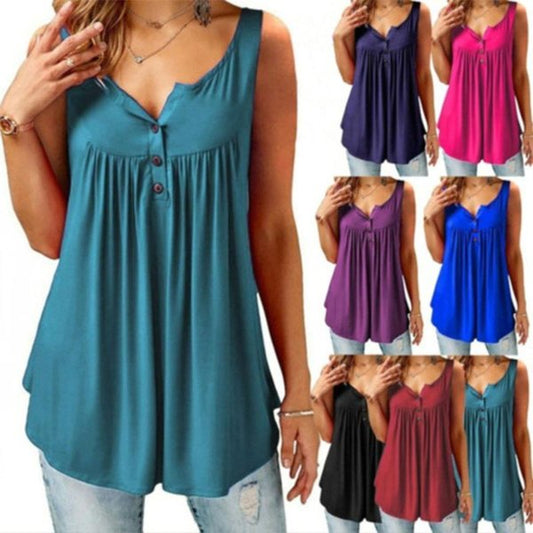 【S-6XL】💖Kényelmes laza gomb ujjatlan Tank Top nőknek