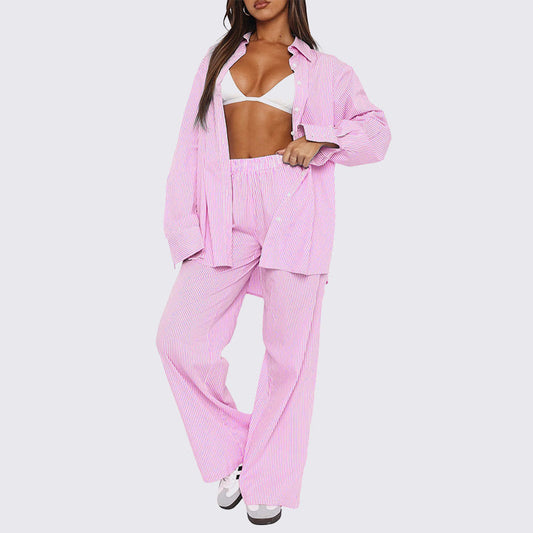 🔥2024 Hot Sale🔥Női csíkos alkalmi laza, laza, egyenes nadrág egyenes Lounge nadrág