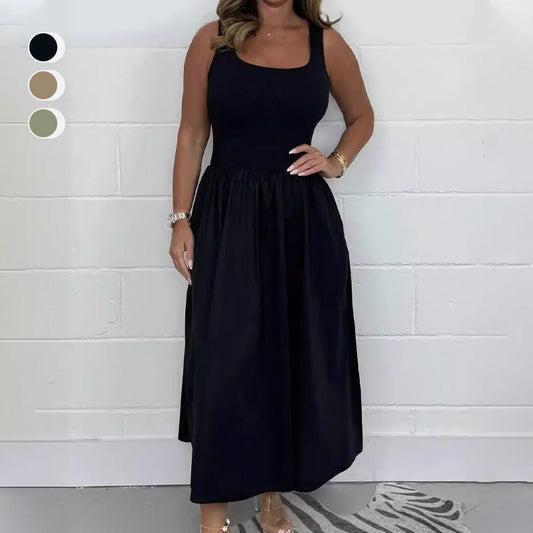 🔥Nyári kiárusítás: 60%-os kedvezmény🌷Női alkalmi egyszínű egyszínű ujjatlan ruha👗