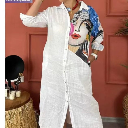 🎉Női nyomtatott hosszú ujjú ing ruha