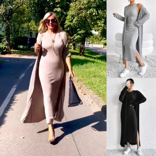 👗 ELEGÁNS NŐI RUHA ÉS KARDIGÁN FINOM KÖTÖTT ANYAGBÓL