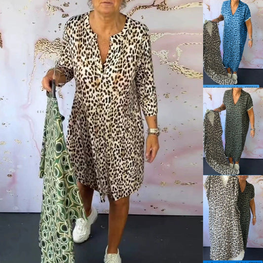 💖Női laza V-nyakú leopárd mintás ruha