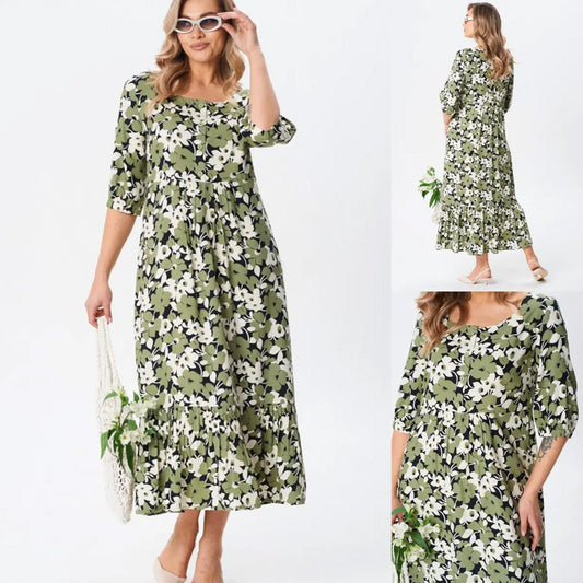 🔥Női alkalmi virágos, vékony, fél ujjú ruhák
