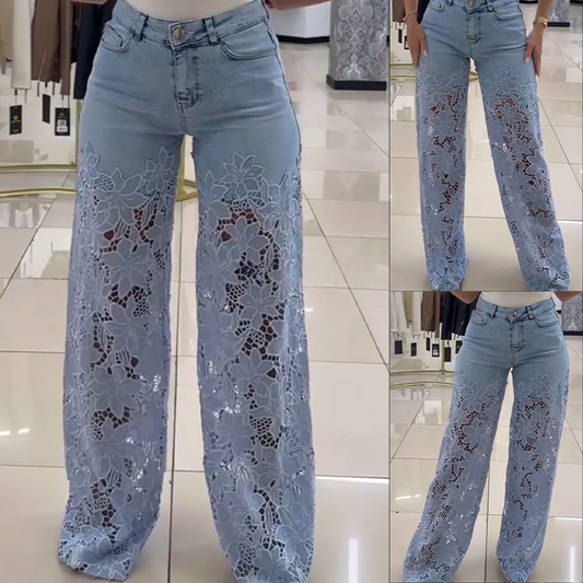 🌹Rózsa nyaklánc ingyen【S-2XL】👖Csipke kivágott farmer