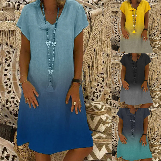 💃Rövid ujjú, V-nyakú, lezser ruha