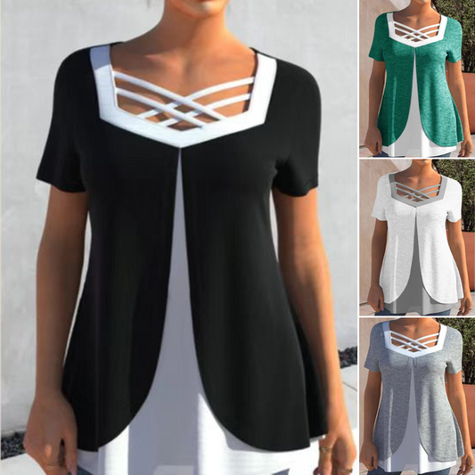 💖 Stílusos V fedélzetű kereszt top