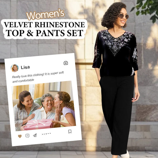 💎Női bársony strasszos felső és nadrág szett