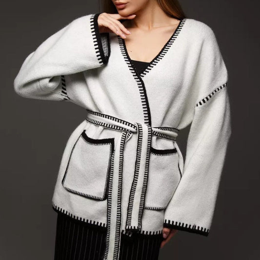 【S-2XL】✨Lezser Színblokkos Kardigán Megkötővel