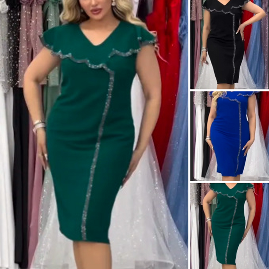 【S-4XL】✨💖Női egyszínű ruha V-nyakkal és rövid ujjakkal