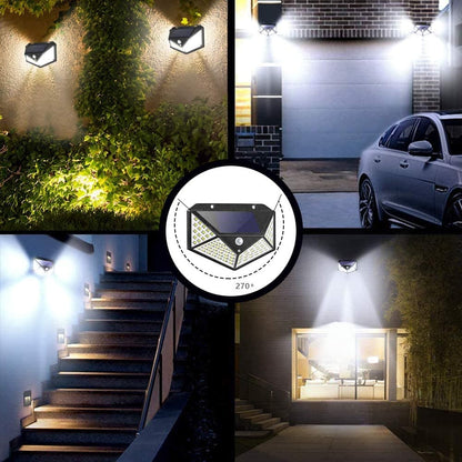 ⏰AZONNAL MEGVILÁGÍTJA A KÜLTÉRI TERÜLETÉT ☀️🏡 Napelemes mozgásérzékelős lámpák – 100 LED, IP65 vízálló, nulla rezsi 🔒