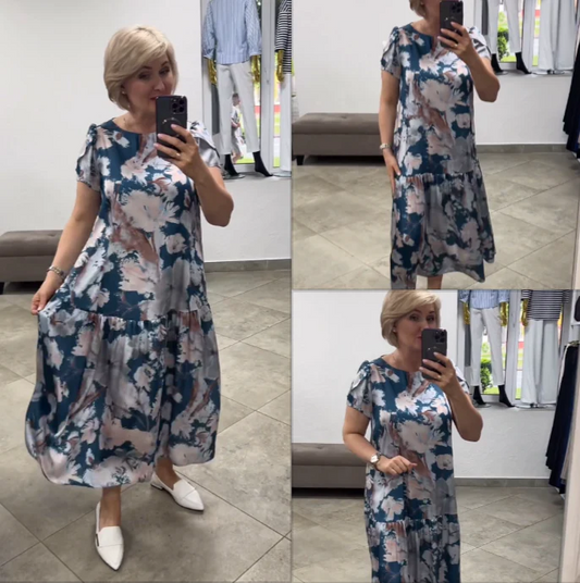 🌸Plusz méret tavaszi és nyári divat virágos virágos hosszú ruha