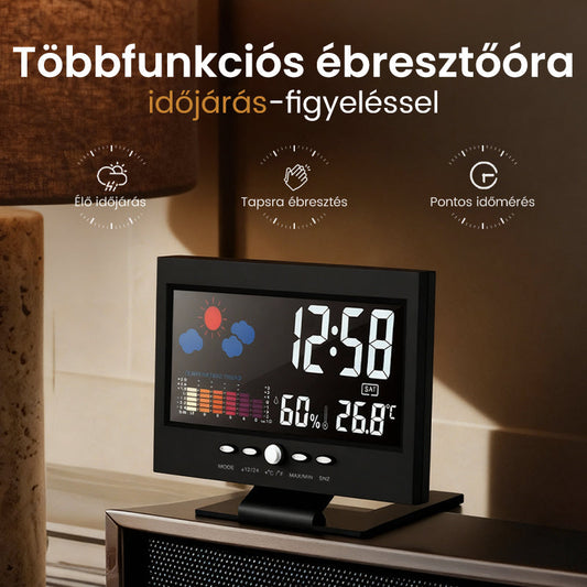 ⏰Digitális LED hőmérséklet- és páratartalom-monitor, időjárás-előrejelzés, LED asztali ébreszt