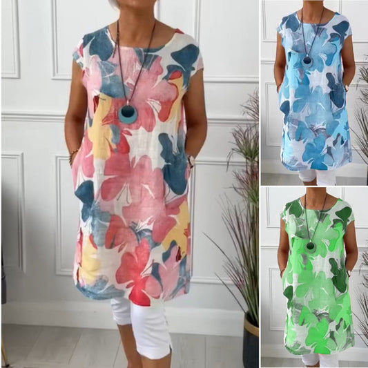 🔥👗Laza térdig érő ruha pillangó mintával