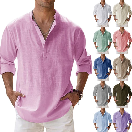 👔【S-4XL】Férfi pamut lenvászon alkalmi hosszú ujjú ing🌬️