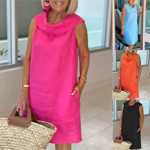 🔥👗2025 Pamut és lenvászon állógalléros ruha