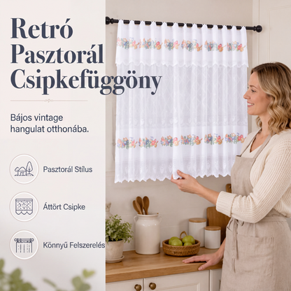 🌸Vintage csipkés rövid konyhai függöny – Elegáns, hangulatos dekoráció az otthonába🏡