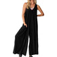 Női alkalmi V-nyakú, ujjatlan, széles szárú, széles szárú Jumpsuit