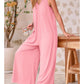 Női alkalmi V-nyakú, ujjatlan, széles szárú, széles szárú Jumpsuit