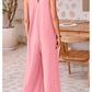 Női alkalmi V-nyakú, ujjatlan, széles szárú, széles szárú Jumpsuit