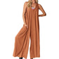 Női alkalmi V-nyakú, ujjatlan, széles szárú, széles szárú Jumpsuit