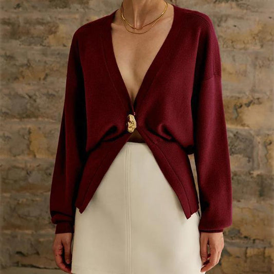 🎅 49% OFF🎄Női elegáns egygombos kötött pulóver kardigán