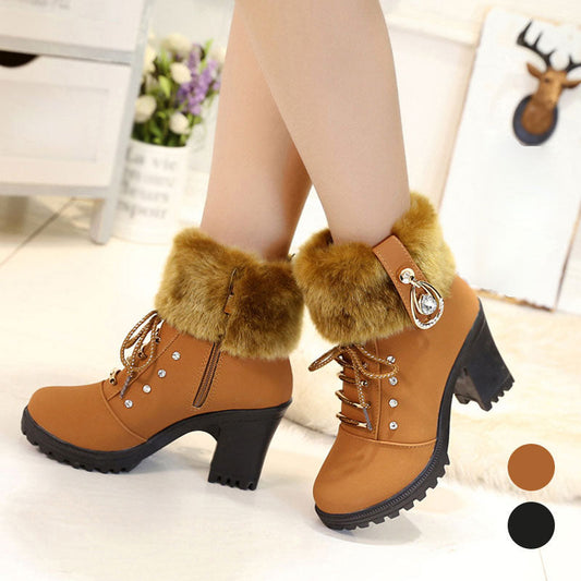 【Méret: 35-42】👢Férfi plüss cipő Chunky sarok bokacsizma