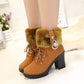 【Méret: 35-42】👢Férfi plüss cipő Chunky sarok bokacsizma