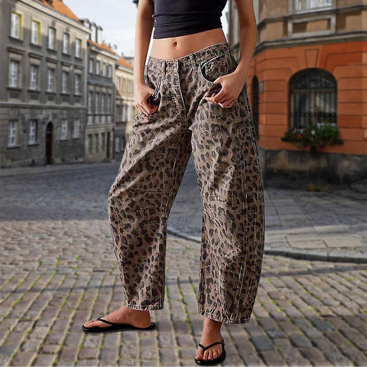 🐆2025👖Alkalmi laza leopárd mintás nadrág zsebekkel