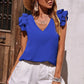 【S-2XL】👚V-nyakú fodros ujjatlan Stretch felső