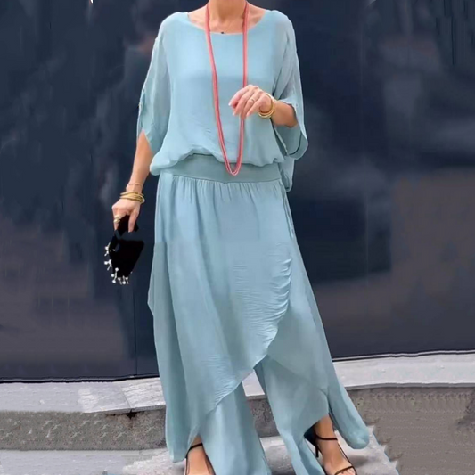 🌹Utolsó 50 darab 🌹Ingyenes rózsa nyaklánc🌹Blouse top, pantaloni cu picior lat, costum din două piese din șifon
