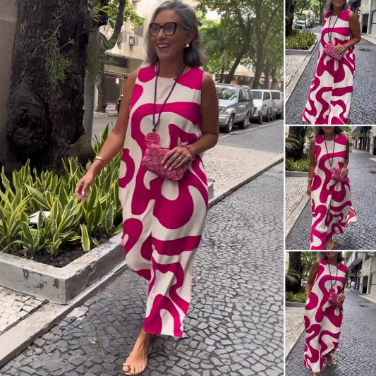 🥰Kerek nyakú nyomtatott ujjatlan alkalmi divat ruhák