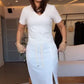 💥Női V-nyakú póló és midi szoknya szett👗