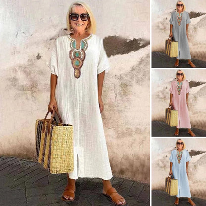 👗S-4XL🌺Női laza pamut lenvászon hímzett ruhák