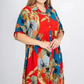 🔥2XL-4XL🌺Női laza hajtókás nyomtatott gomb-down hosszú ruha👗