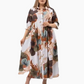 🔥2XL-4XL🌺Női laza hajtókás nyomtatott gomb-down hosszú ruha👗