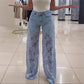 🌹Rózsa nyaklánc ingyen【S-2XL】👖Csipke kivágott farmer