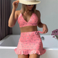 🌞🏖️ Női 3-Részes Nyomott Bikini Fürdőruha Szett 👙✨