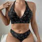 🌞🏖️ Női 3-Részes Nyomott Bikini Fürdőruha Szett 👙✨
