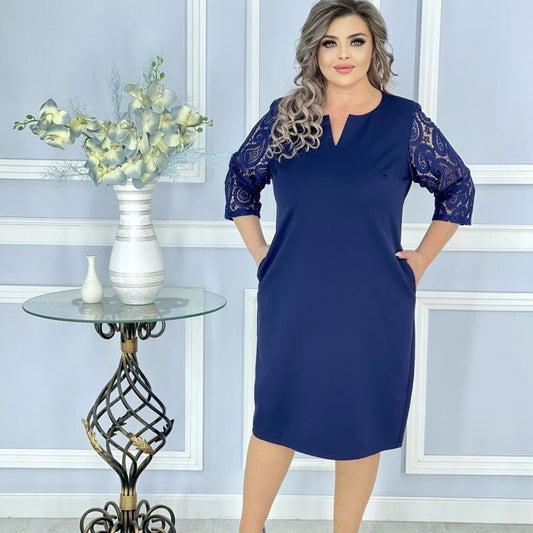✨nyaklánc kereszttel és koronával👑【S-4XL】Patchwork csipke V-nyakú ruhák nőknek