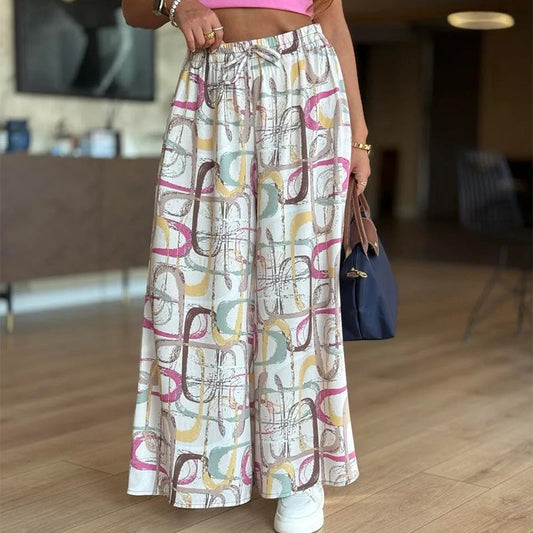 ✨nyaklánc kereszttel és koronával👑【S-4XL】🌺Női alkalmi nyomtatott széles szárú nadrág zsebes zsebekkel