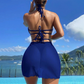 ✨Kereszt és korona nyaklánc👑👙Egyszínű, pántnélküli bikini 3 darabos szett