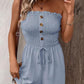 🔥👗Női pánt nélküli Frill Trim Shirred Tie Front széles lábú cső Romper