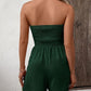 🔥👗Női pánt nélküli Frill Trim Shirred Tie Front széles lábú cső Romper