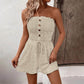 🔥👗Női pánt nélküli Frill Trim Shirred Tie Front széles lábú cső Romper