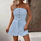🔥👗Női pánt nélküli Frill Trim Shirred Tie Front széles lábú cső Romper