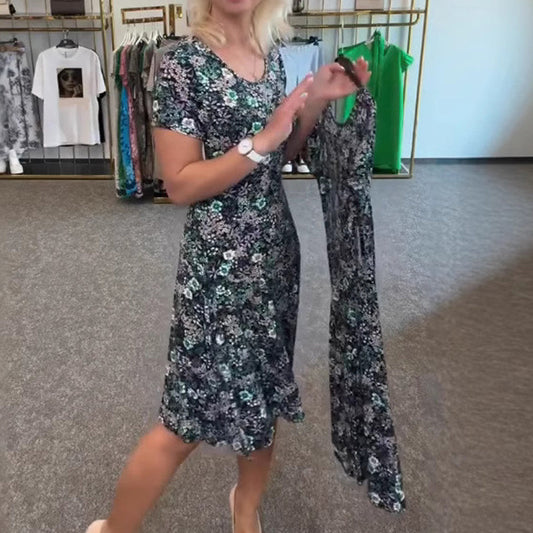 💖 Női alkalmi kerek nyakú virágos nyomtatott ruhák