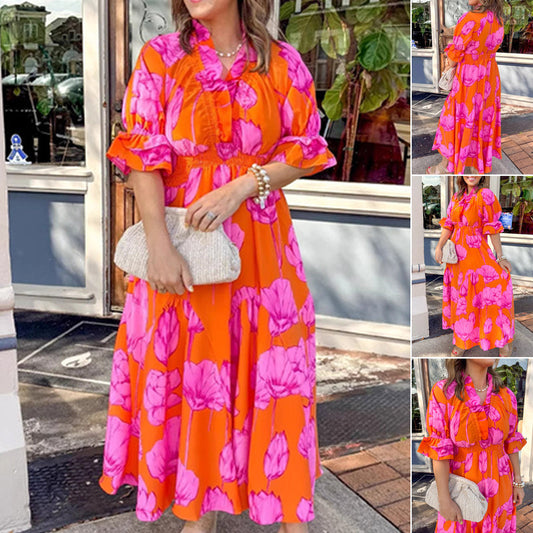 🌸 [S-3XL] 👗 Női Elegáns Rózsás Maxiruha 🌈✨