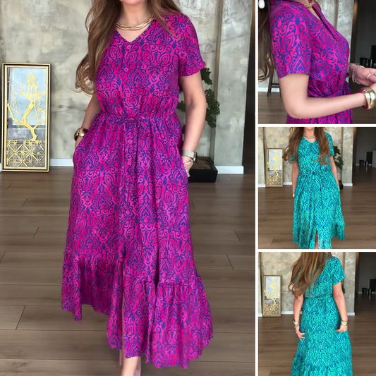 🌸Női plus size V-nyakú virágmintás ruha