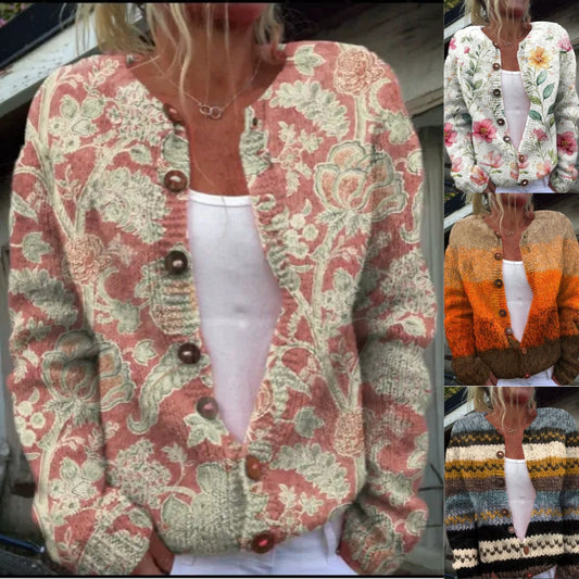 🌸 Női nyomtatott gombos, nyitott elülső kabátok