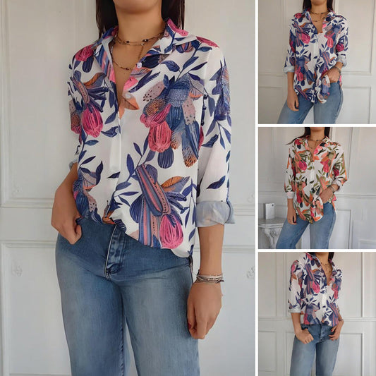 🌺Elegáns növények nyomtatott gombos ing